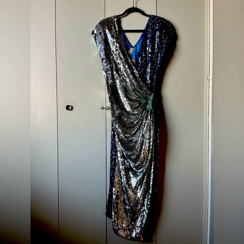 Sequin hand made dress with silk lining made in India.